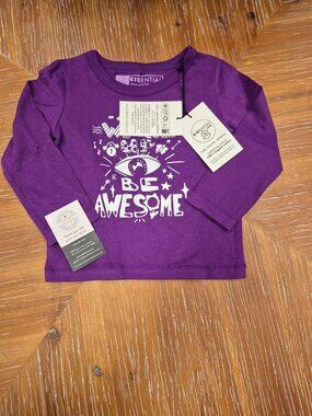 Wake Up & Be Awesome Kidential Kids Long Sleeve Shirt 100% Organic Cotton Purple